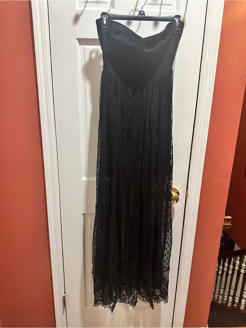 Guess Black Strapless Lace Maxi Dress